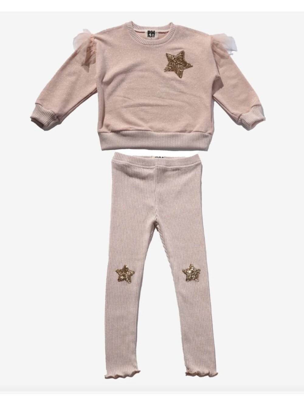 PH Play Star Shirt Pants Set Girls Size 3 Peach Sequin Glittery Long Sleeve
